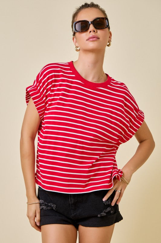 Striped elastic sleeve tee (3 colors)