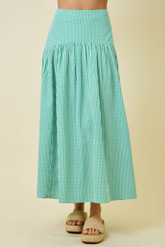 gingham flare maxi skirt - green