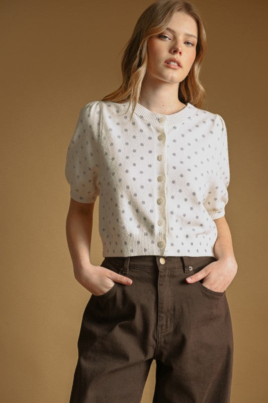 polka dot short sleeve sweater top