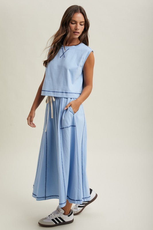 sky blue tank and skirt set