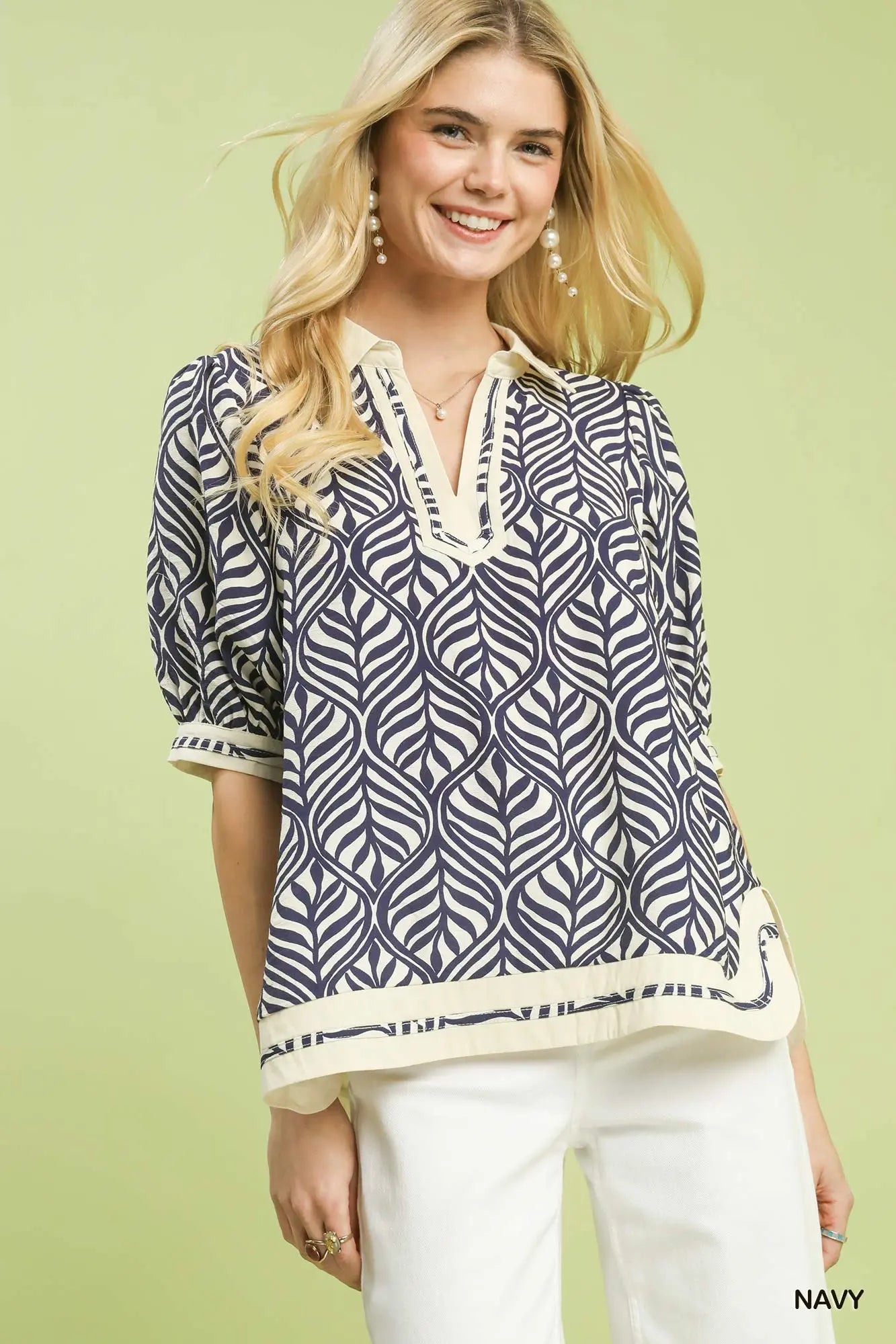 navy printed blouse