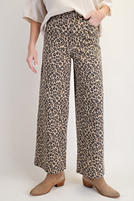 leopard print washed twill pant