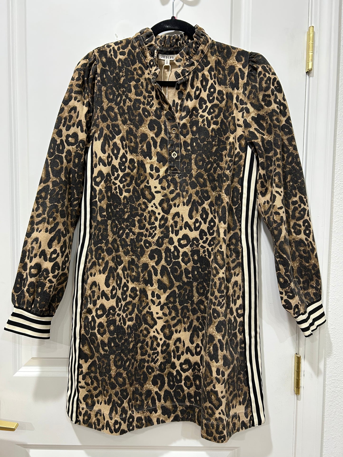 black and animal print denim mini dress