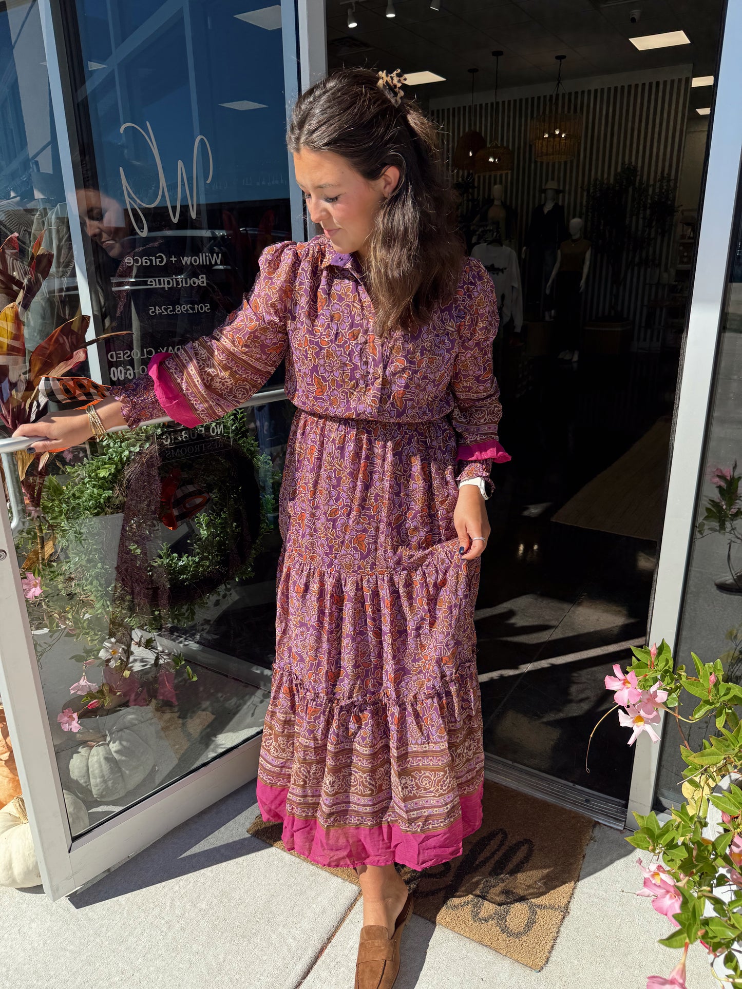 floral chiffon metallic thread maxi dress by KARLIE