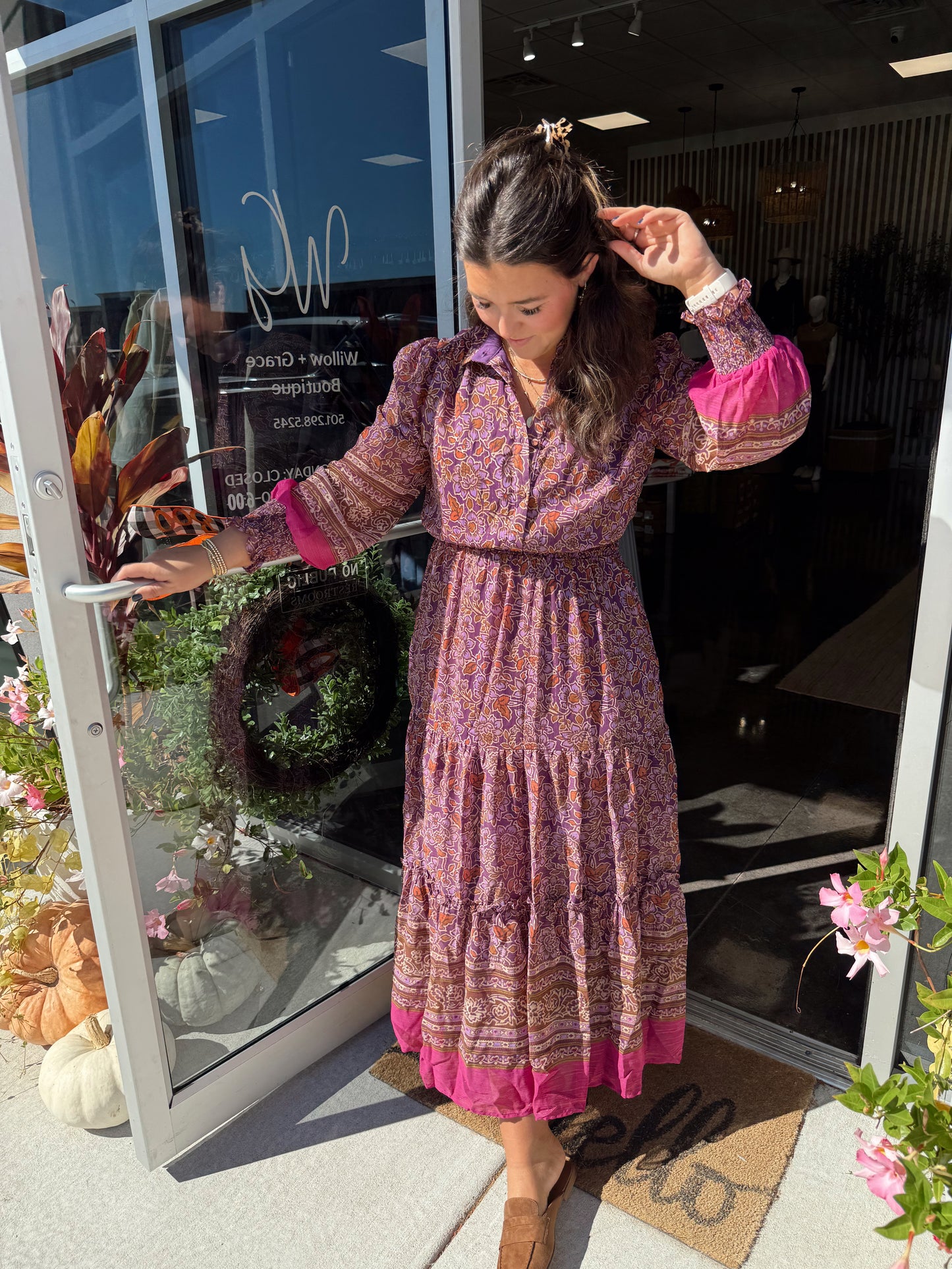 floral chiffon metallic thread maxi dress by KARLIE