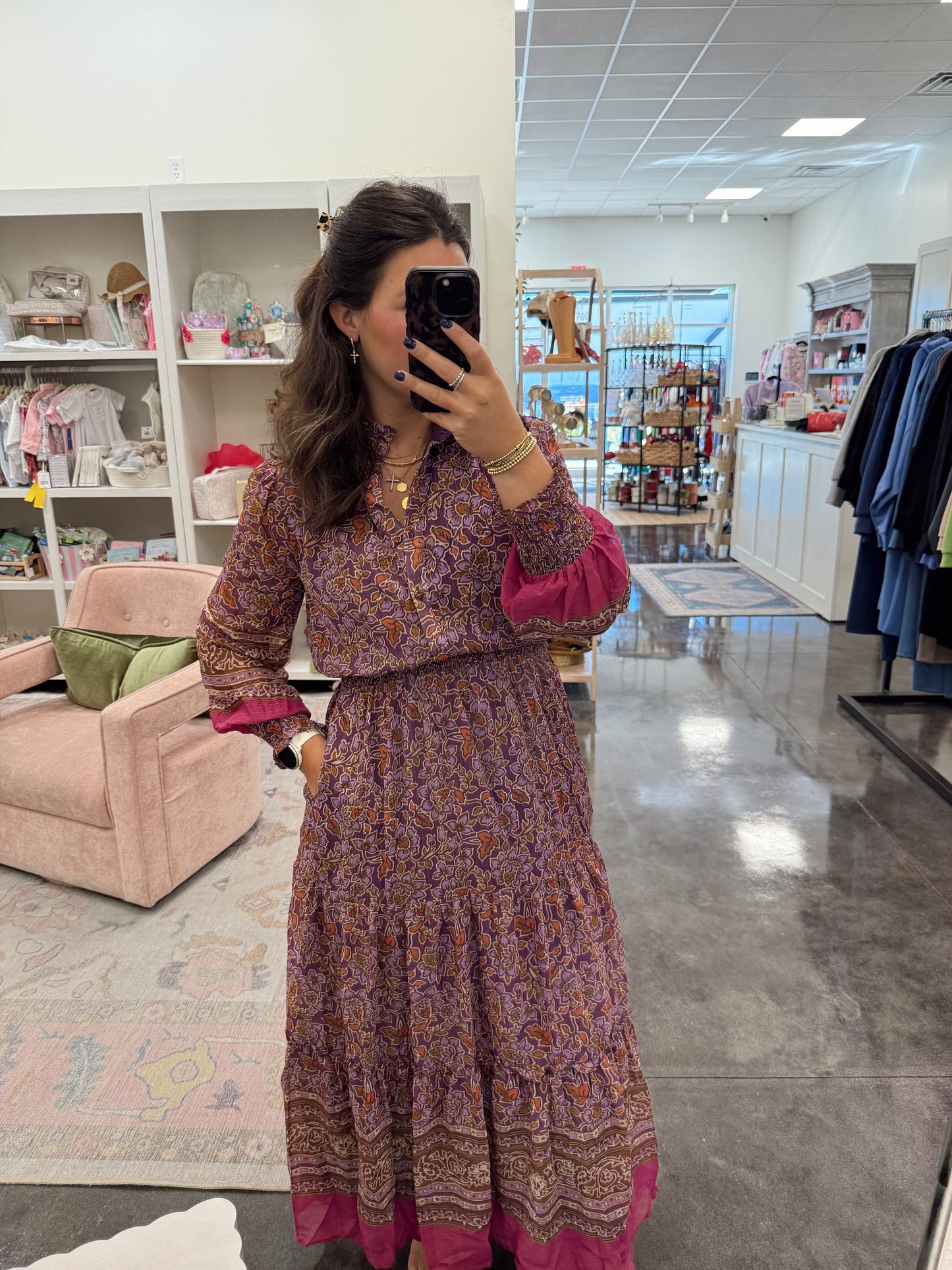 floral chiffon metallic thread maxi dress by KARLIE