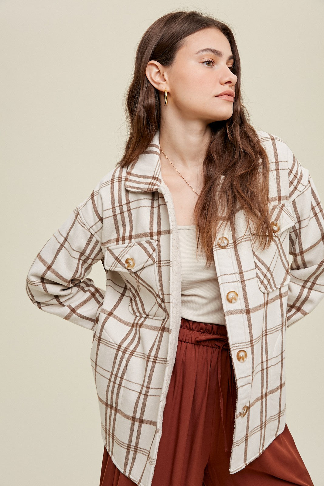 plaid cream shacket