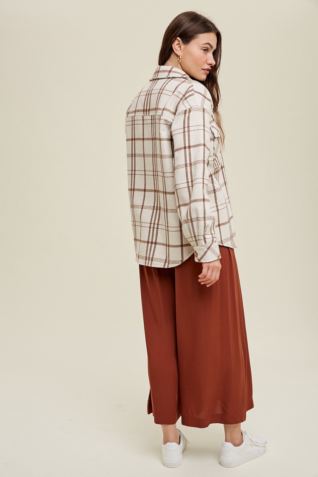 plaid cream shacket