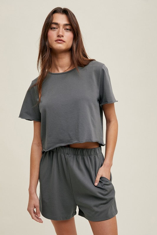 Gray cotton knit short SET