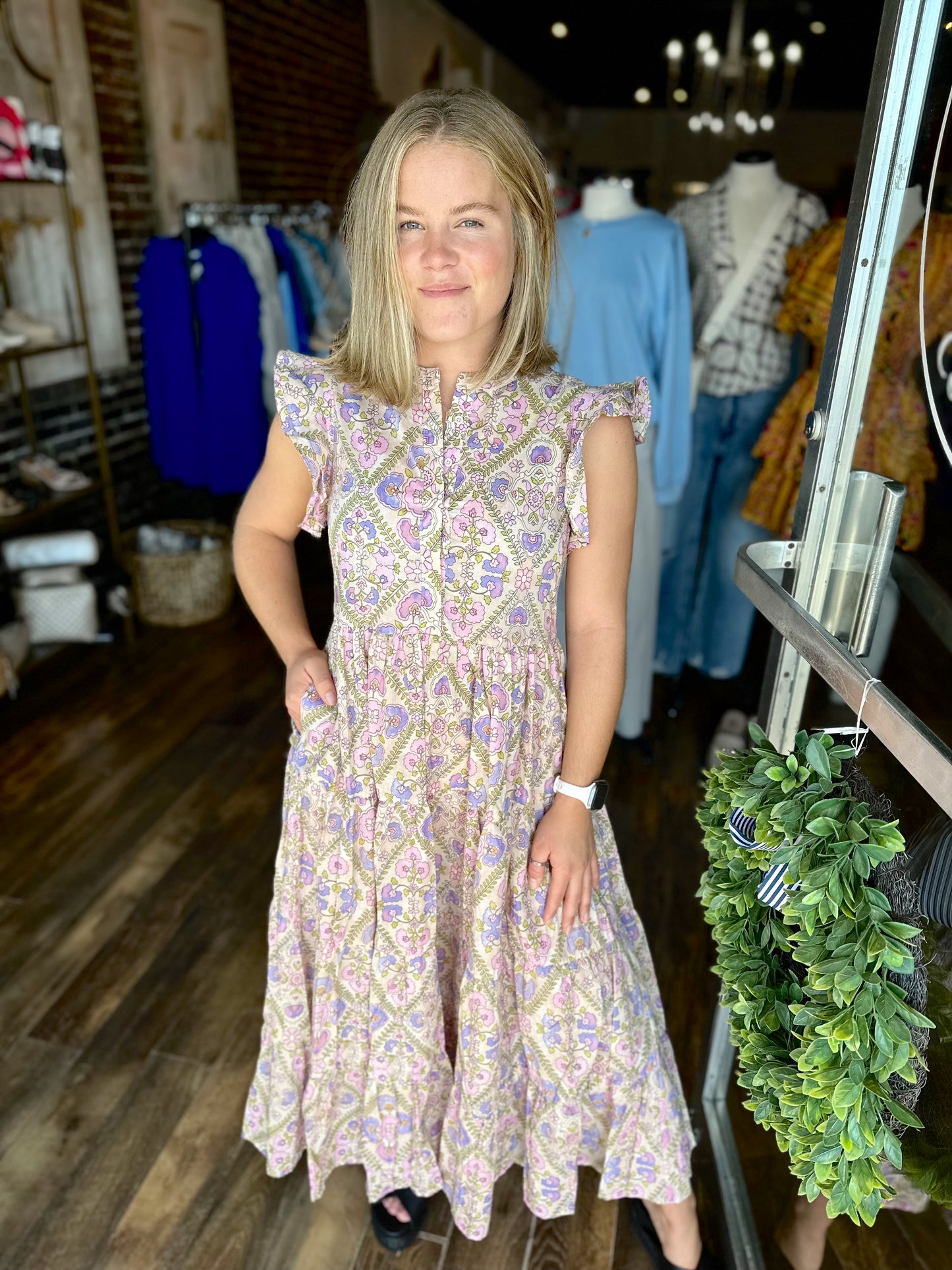 Floral V-Neck Maxi Dress by KARLIE