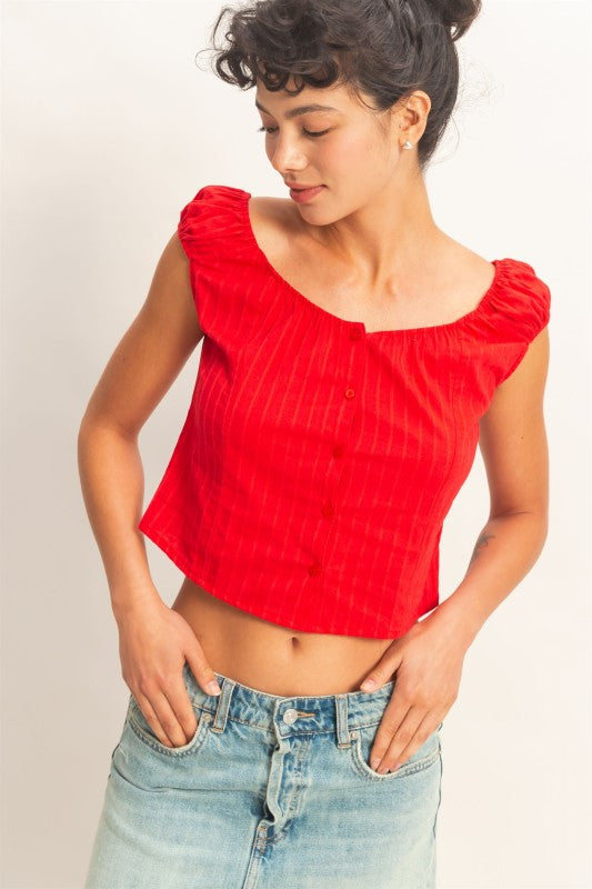 red cinch sleeve top