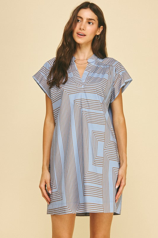light blue geo print mini dress
