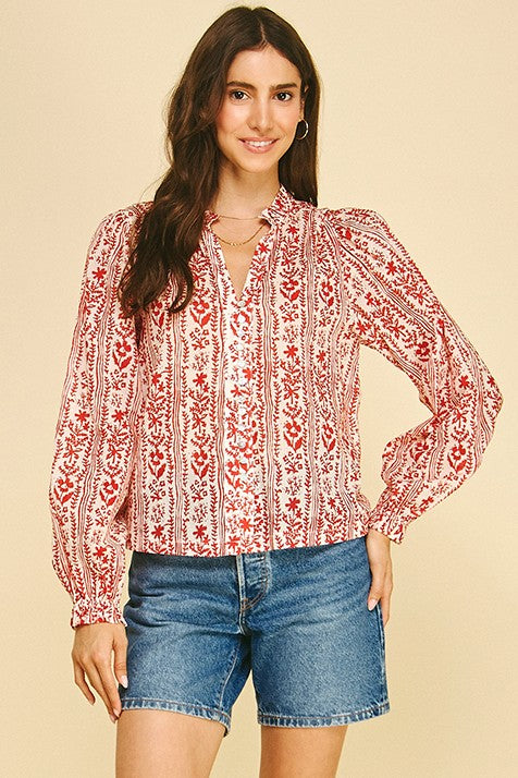 red botanical blouse