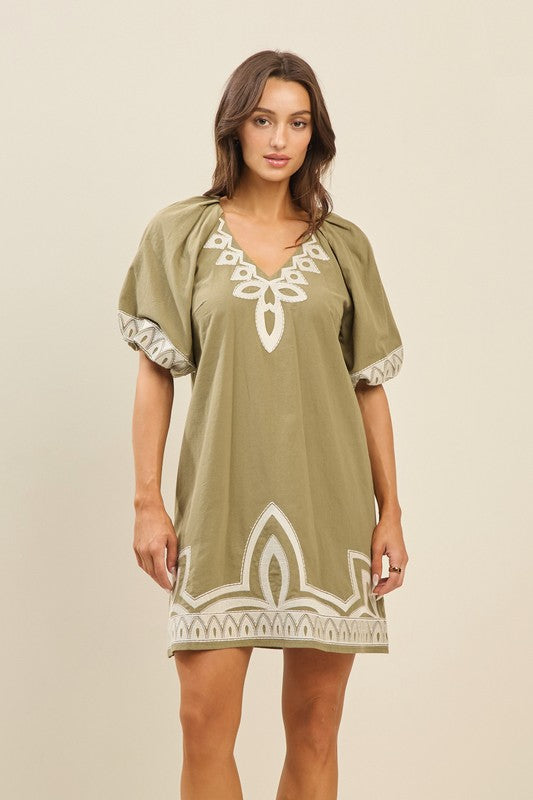 olive embroidered dress