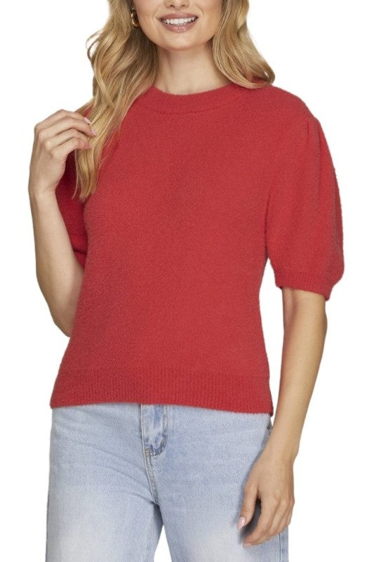 short sleeve round neck sweater top (3 colors)
