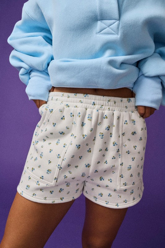 ivory/blue knit shorts