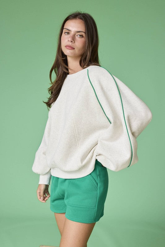 amelia contrast green piping sweatshirt