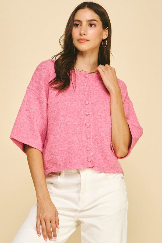 button sleeve sweater top (2 colors)