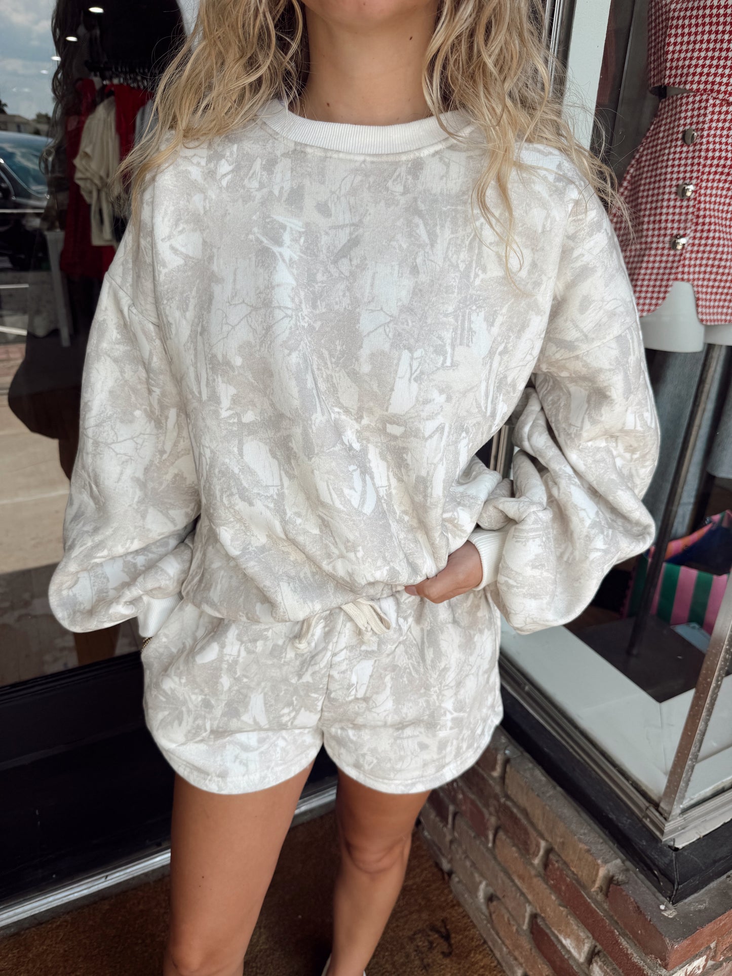 camo crewneck short set