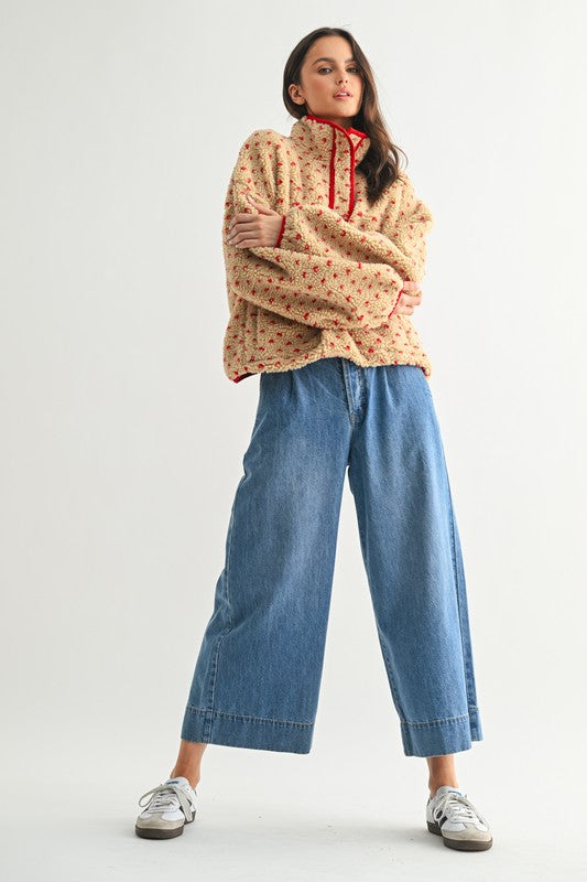 taupe/red polka dot pullover