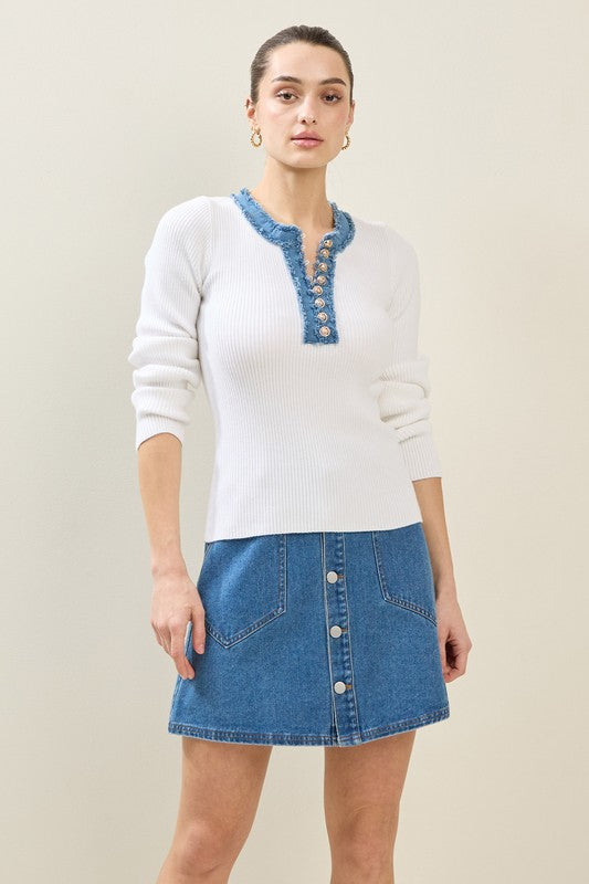 shelley frayed hem denim top