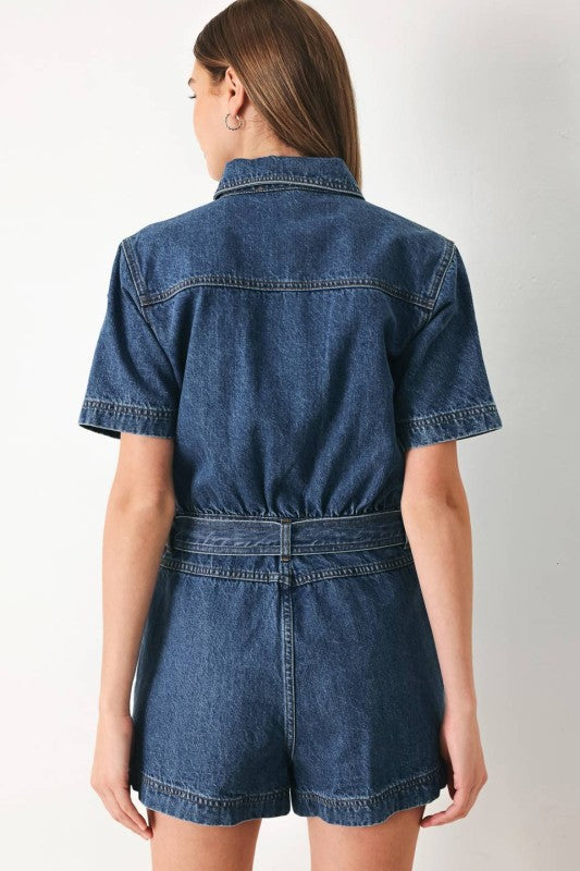 denim buckle romper