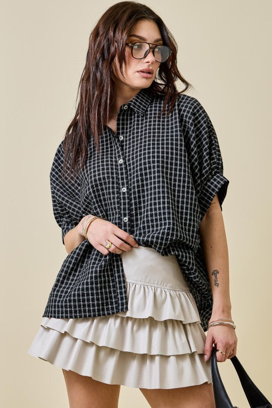 Checkered button down oversized top (3 colors)