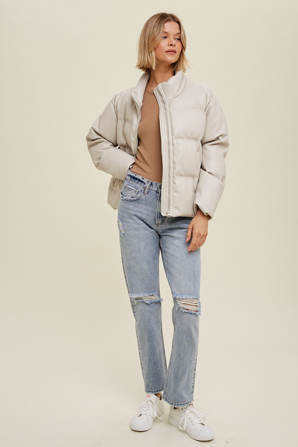 Feaux leather puffer
