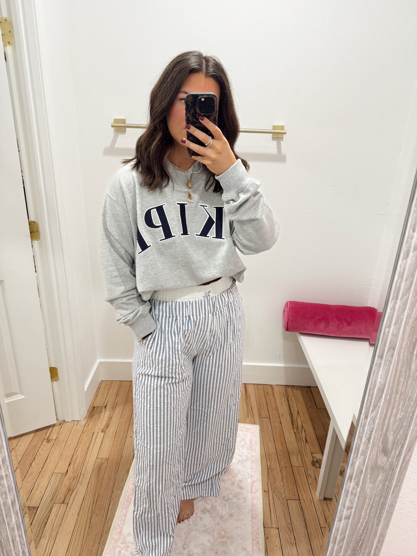 Striped Seersucker Double Banded Exposed Boxer Pants