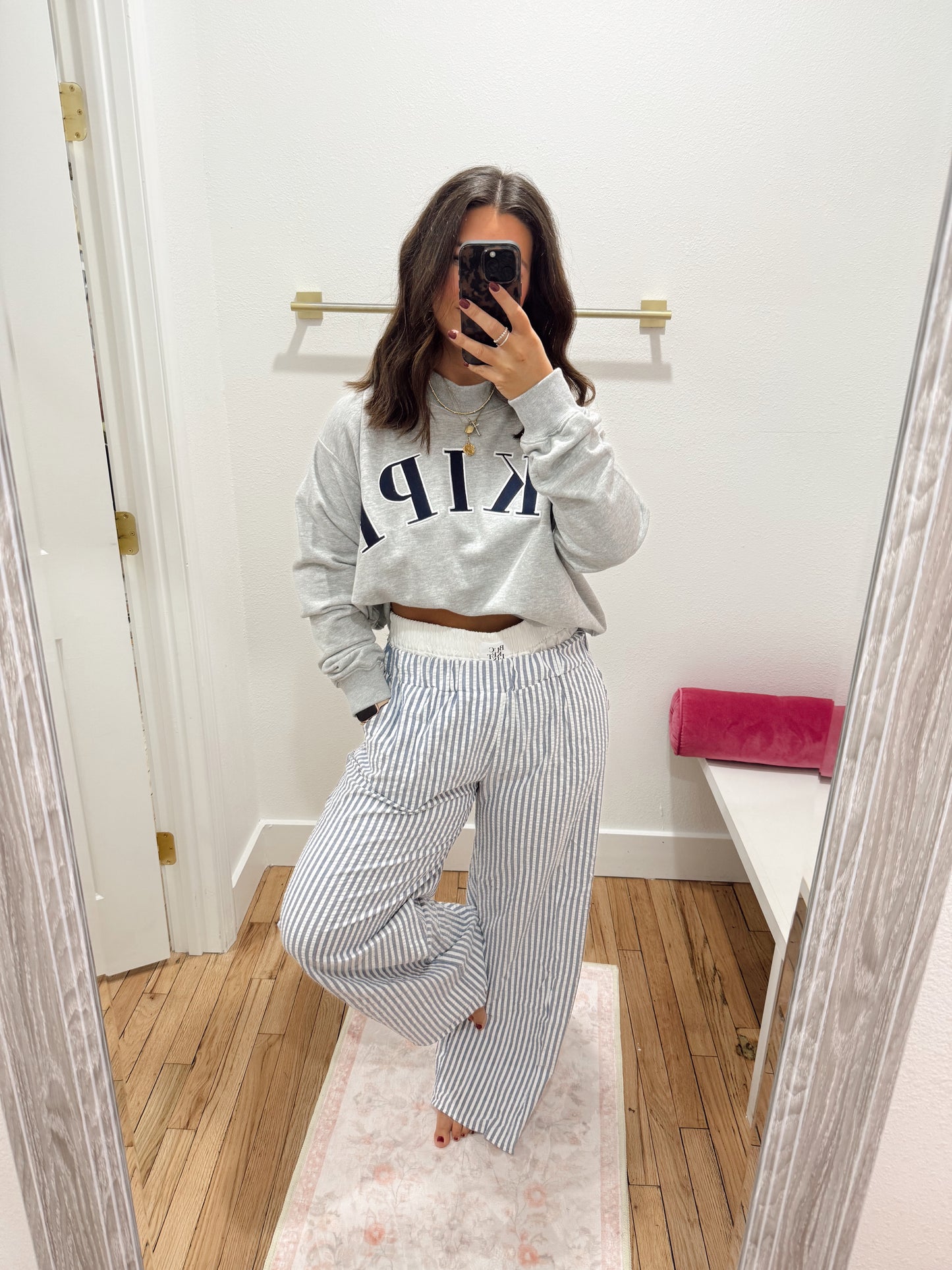 Striped Seersucker Double Banded Exposed Boxer Pants