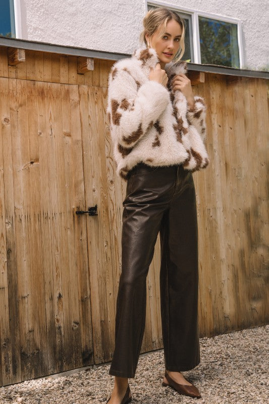 Faux cow print fur jacket