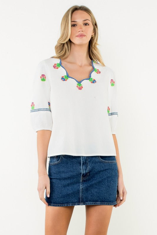 calia flower embroidered top
