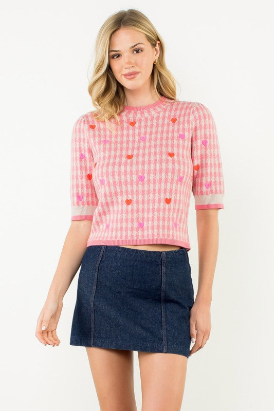 short sleeve heart sweater