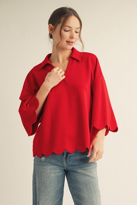 Red Scallop top CURVY