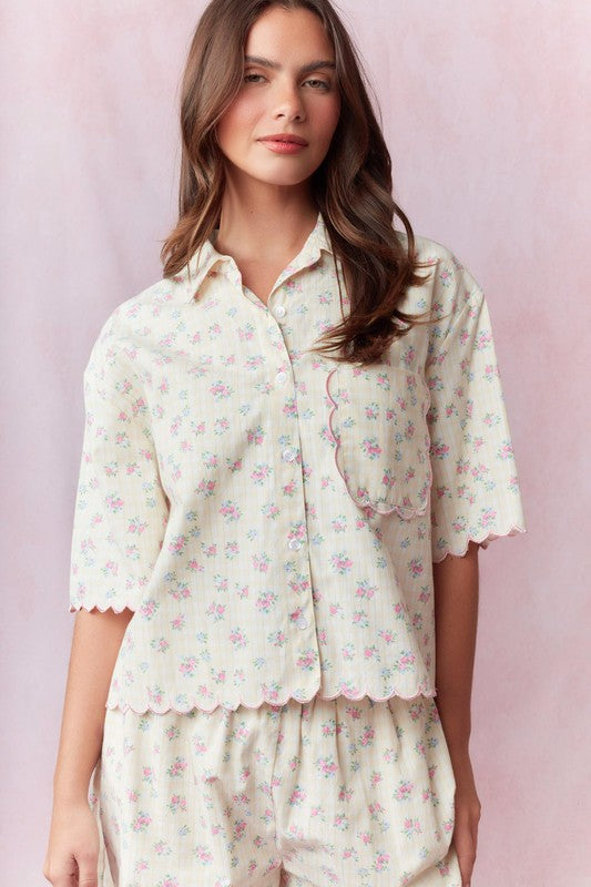cotton gingham floral pj set