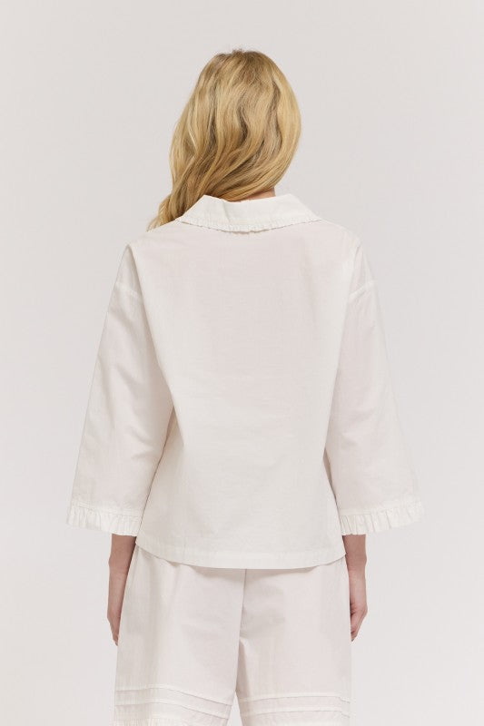 white ruffle pleat sleeve shirt