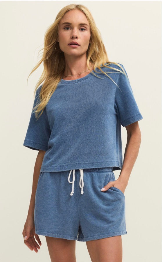 Currant knit denim sweatshirt
