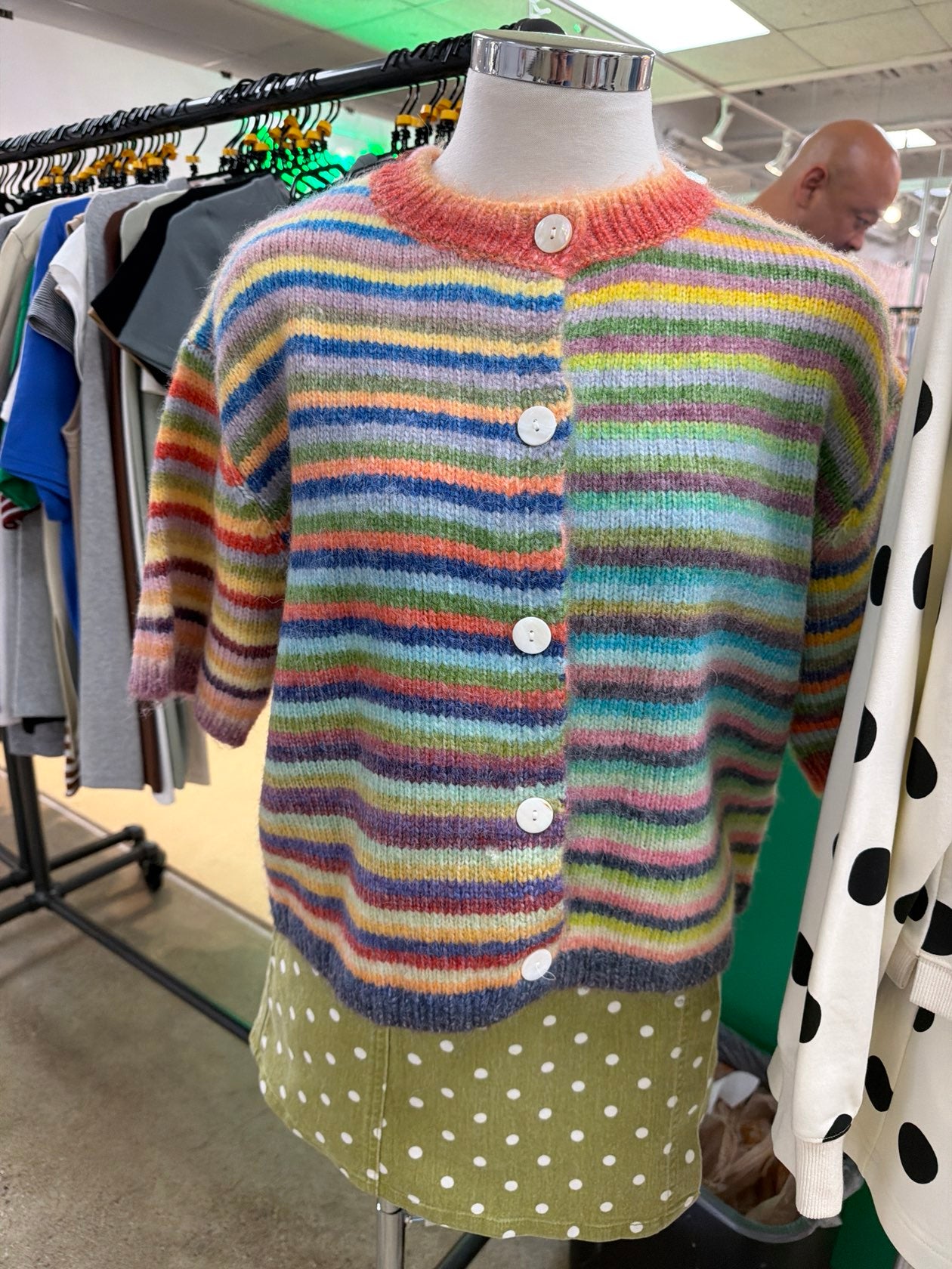 striped button Sweater