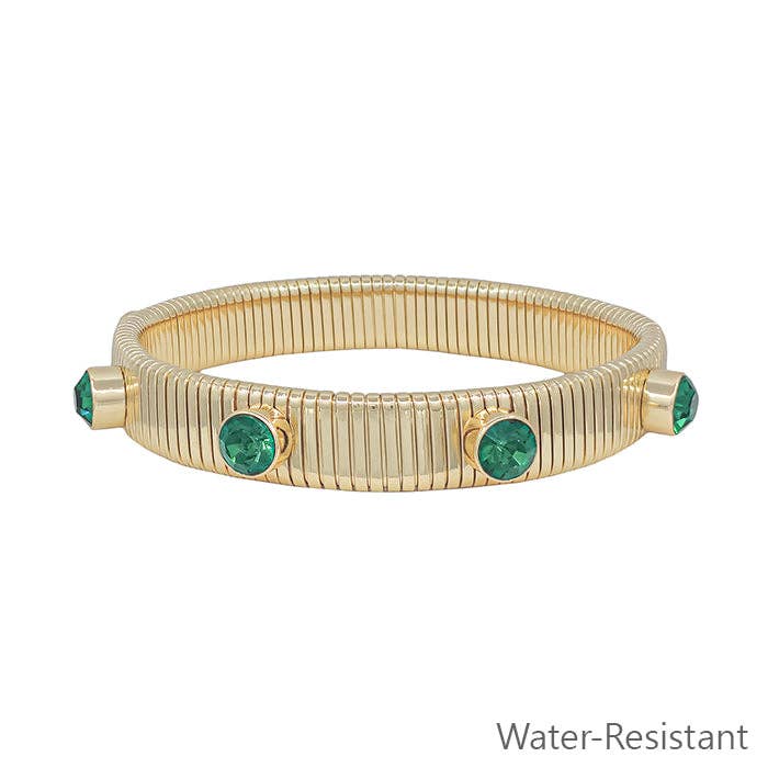 Water Resistant Ribbed Stretch Bracelet with Green Crystal Studded Accent br12
