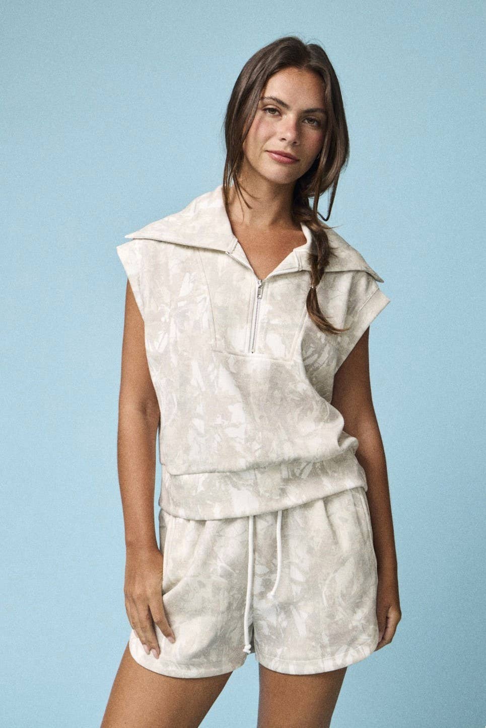 Camo Half Zip Slvls Top and Shorts Set