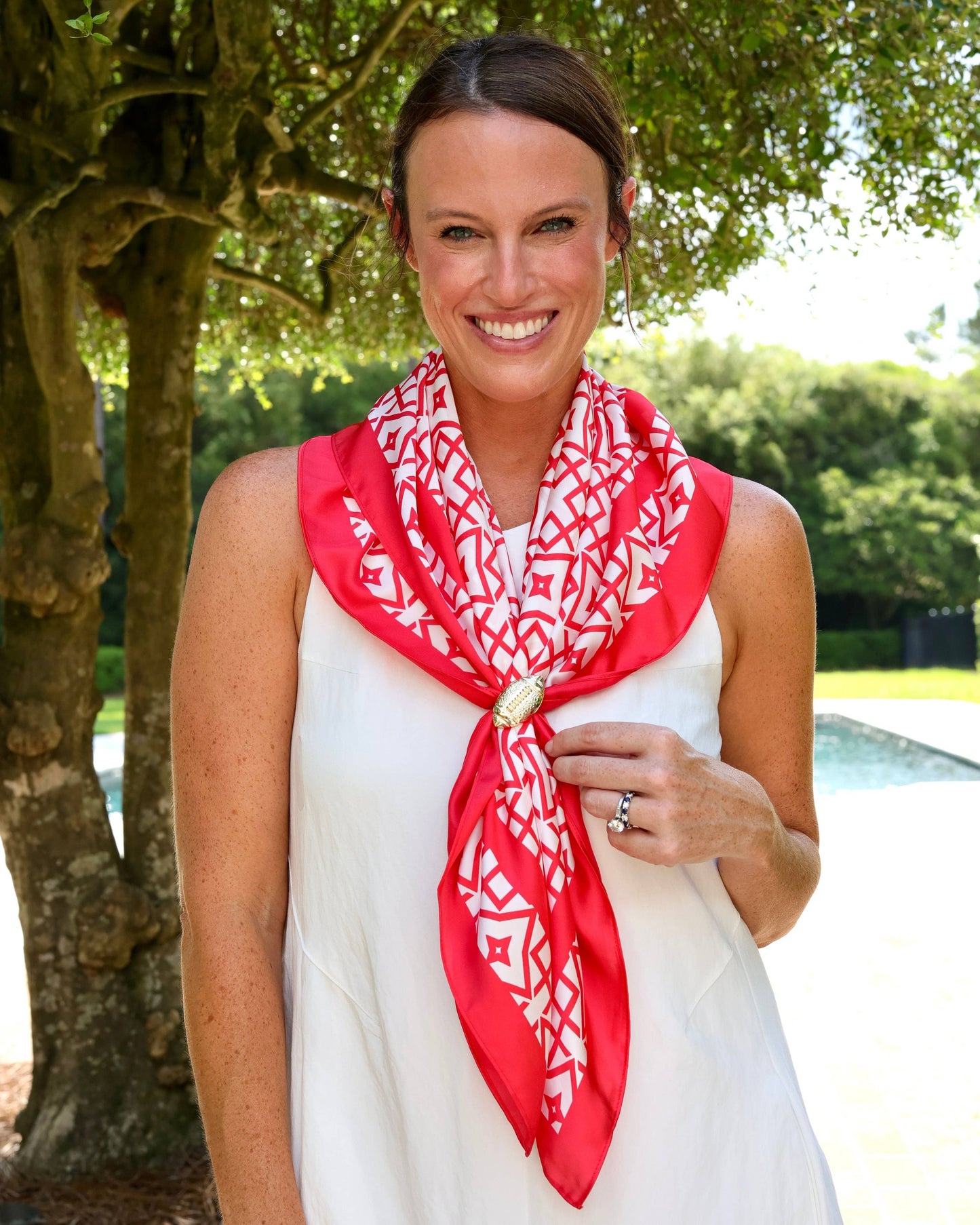 Langston Geometric Scarf Large Red White