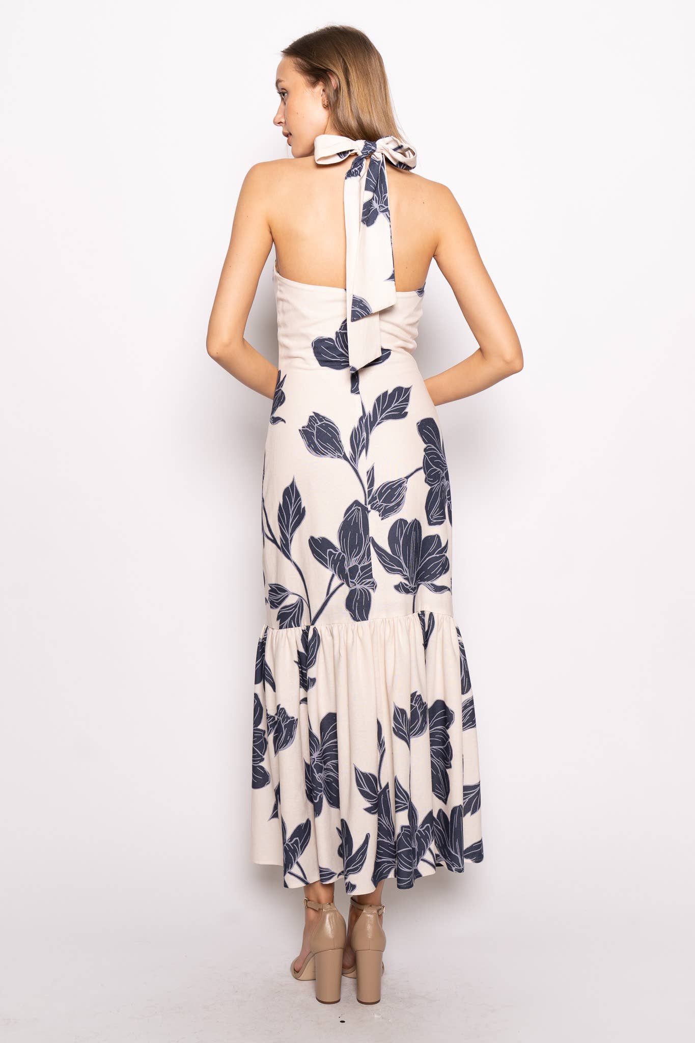 FLORAL BEAD HALTER MAXI DRESS