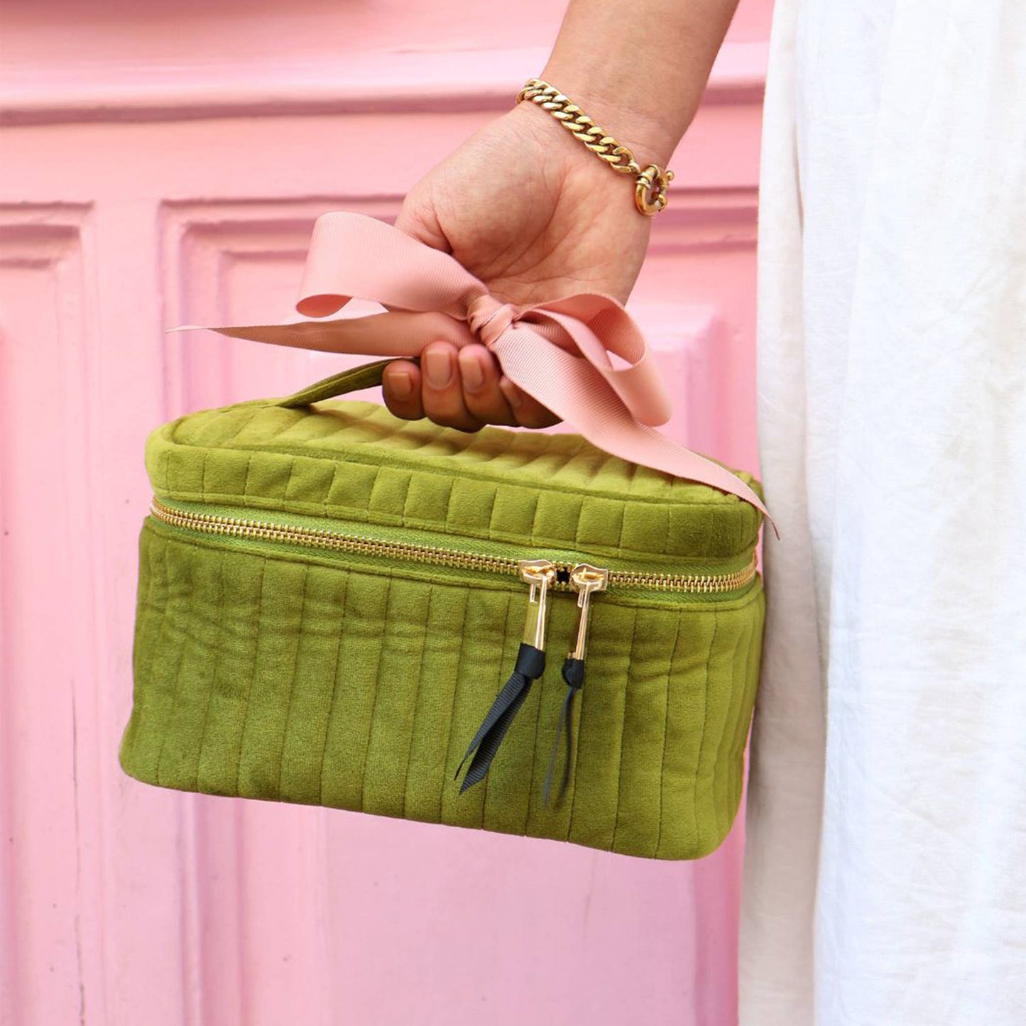 My Makeup Cosmetic Box, Quilted Green Velvet