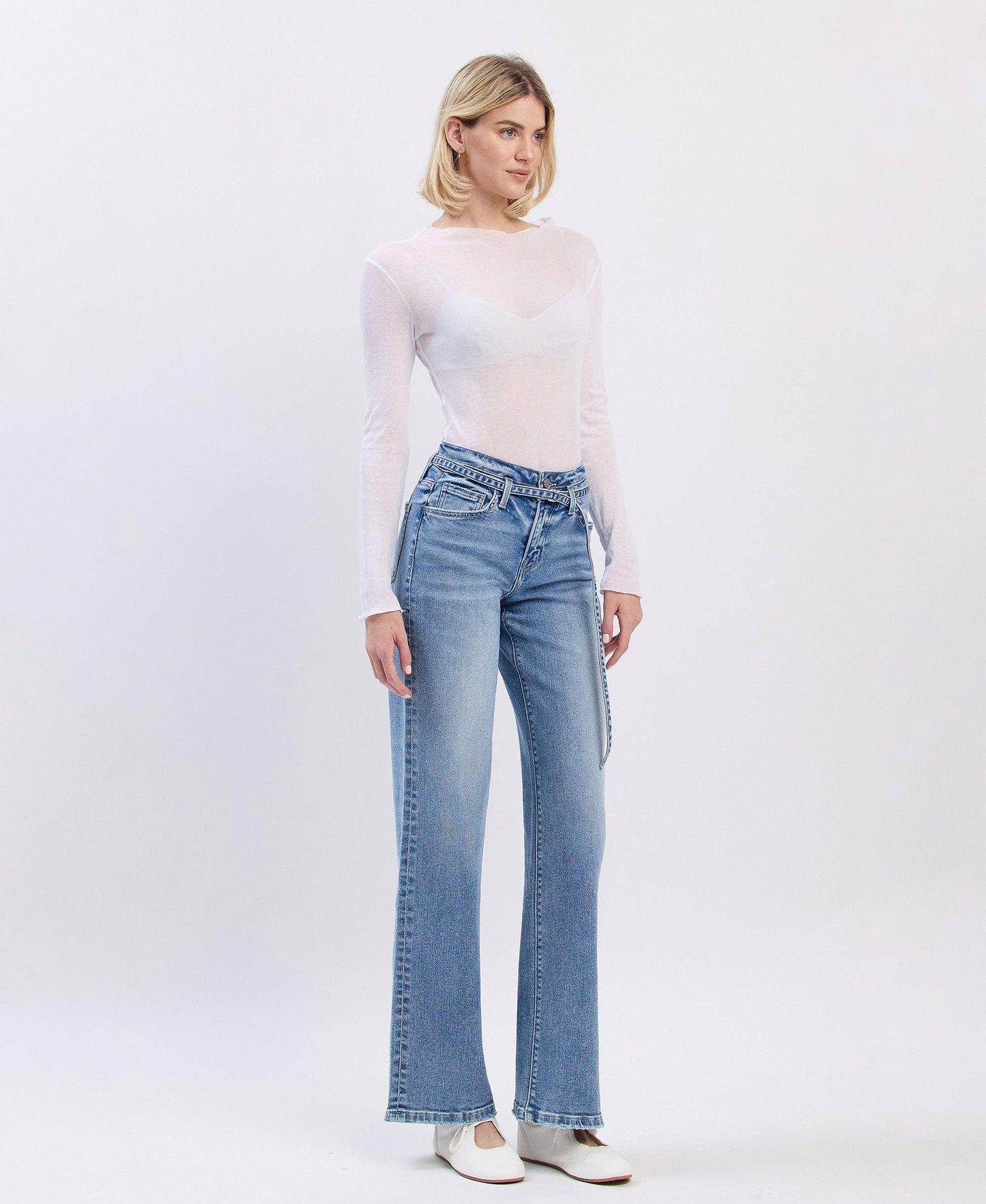 HIGH RISE SELF BELT WIDE JEANS Lucid