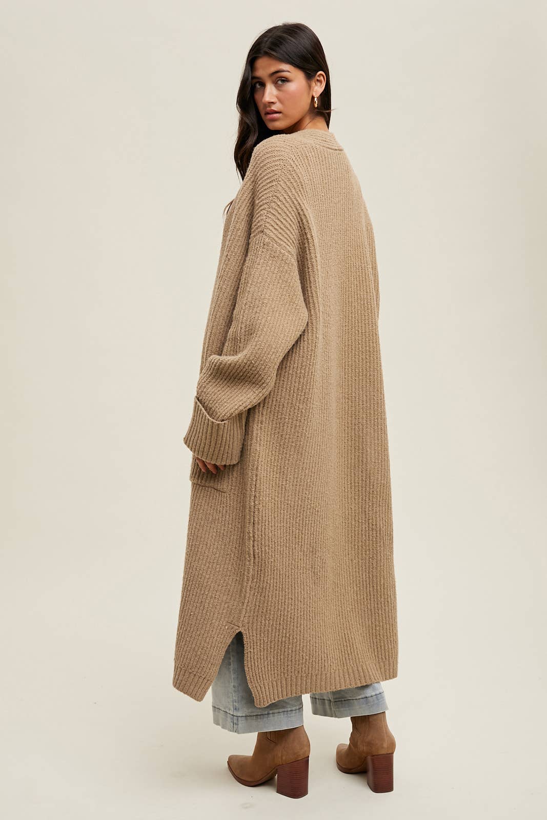 RIBBED KNIT LONGLINE SWEATER CARDIGAN