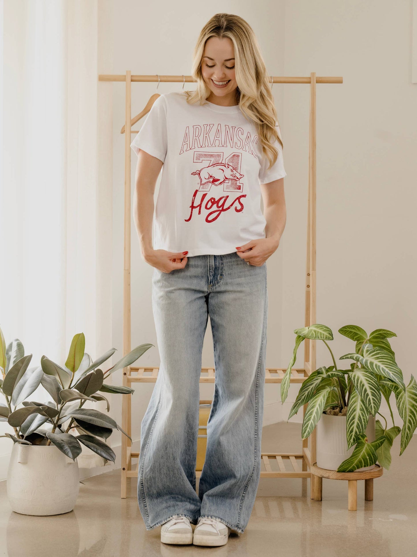 Arkansas Razorbacks Club Mascot White Ellie Perfect Tee