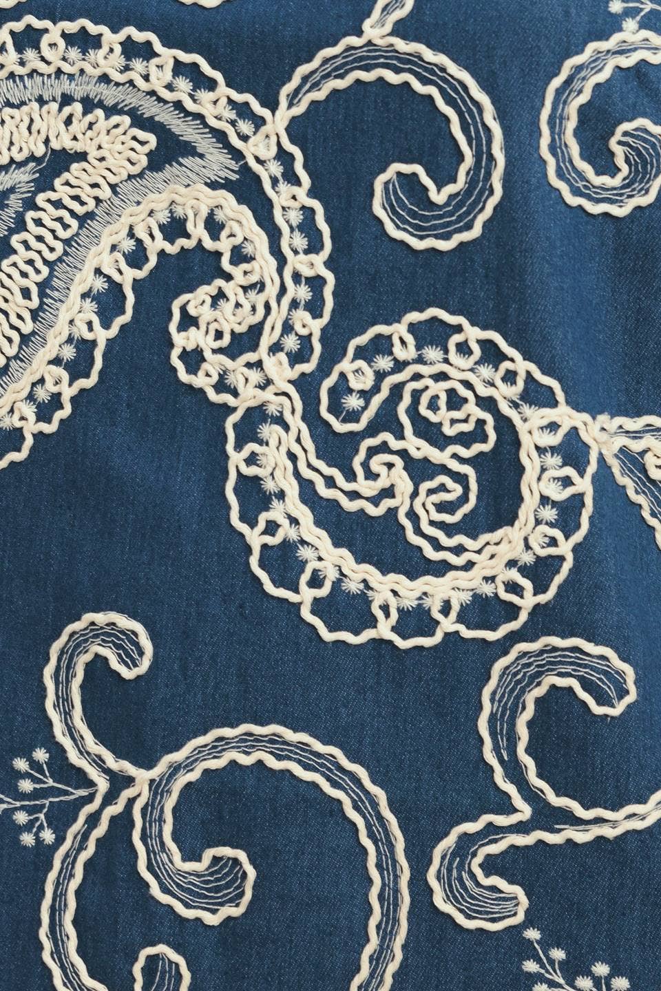lightweight embroidered denim mini