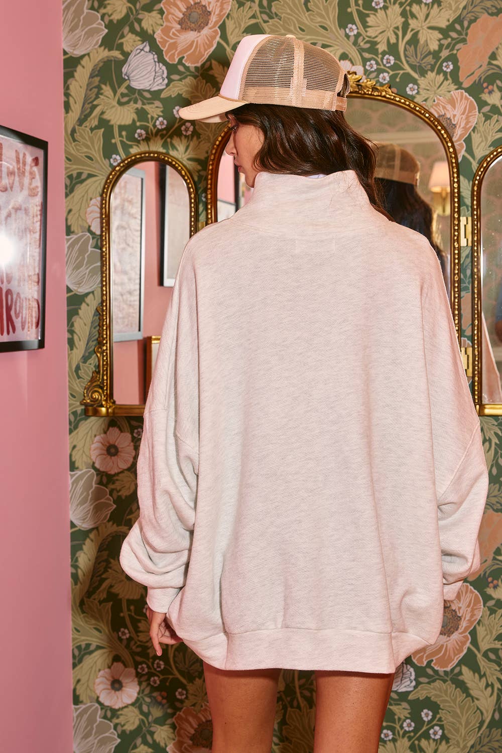 Oversized Mock Neck Sweatshirt Tunic -gray