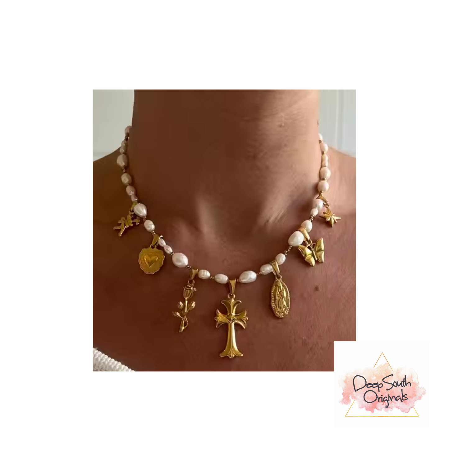 "Anna Chain" Pearl with 18k Plated Stainless Steel