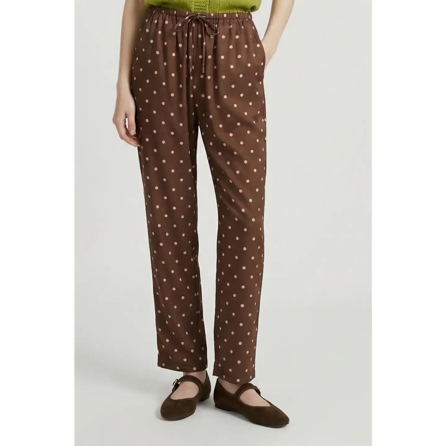 brown polka dot silk pant